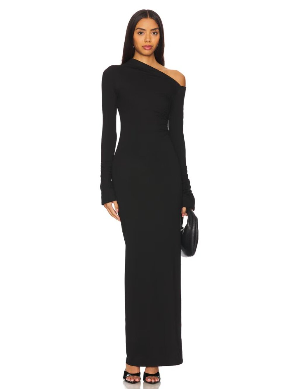 NEW superdown Advice Maxi Dress in Black Long Sleeve Off Shoulder Small S